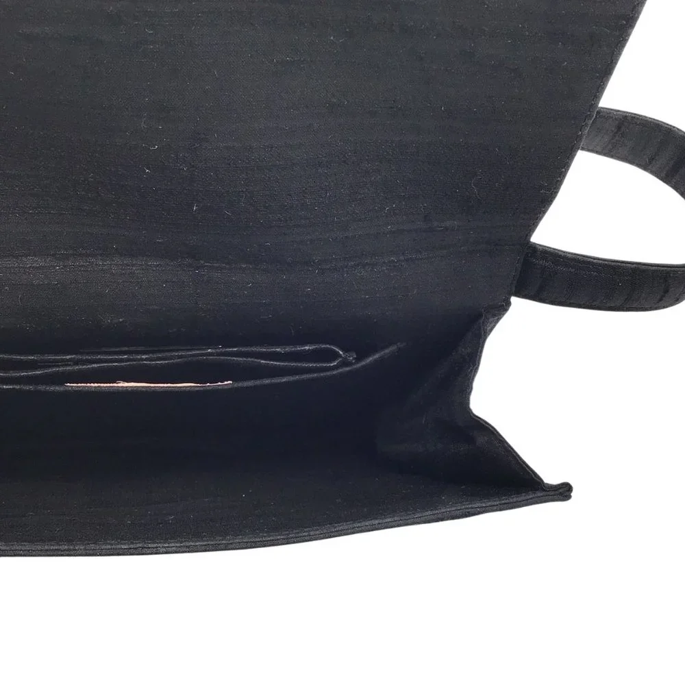 BOTTEGA VENETA VINTAGE BLACK SHELL DETAIL SILK HANDBAG - Picture 8 of 12